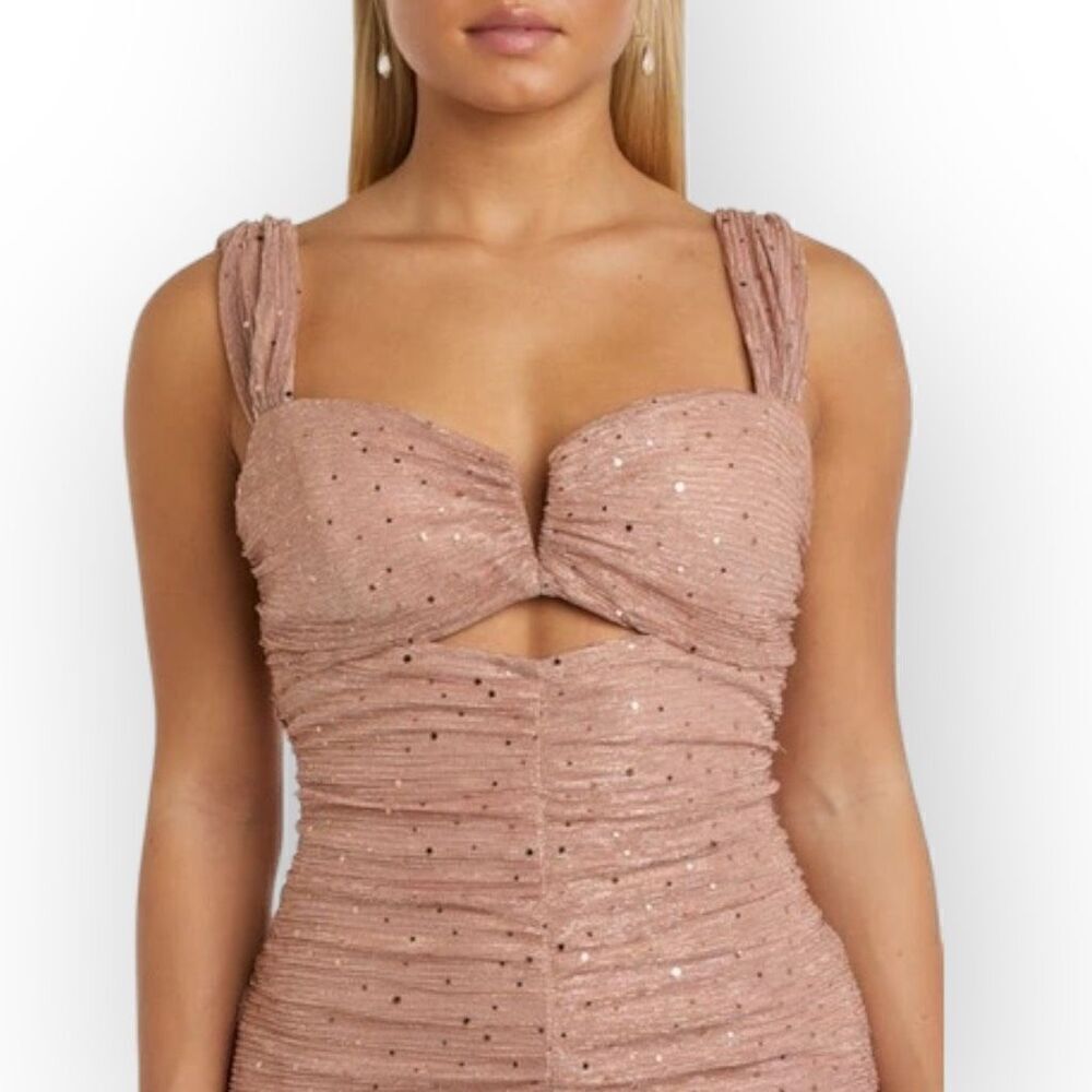 MORGAN & CO Ruched Cutout Sequin Minidress In Rose Gold Size XL NEW - Picture 5 of 15